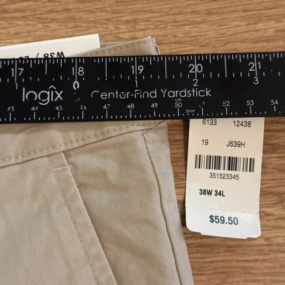 Brooks Brothers 346 Khaki Chino Pants Men's Beige 38x34 Flat Front Casual NWT